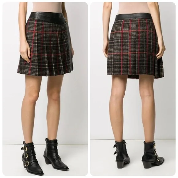 Coach Wrap Wool and Leather Tartan Mini Skirt - Black, Tan and Red - Picture 10 of 10
